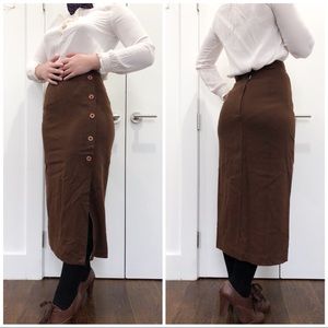 Coffee Vintage Wool Button Pencil Skirt